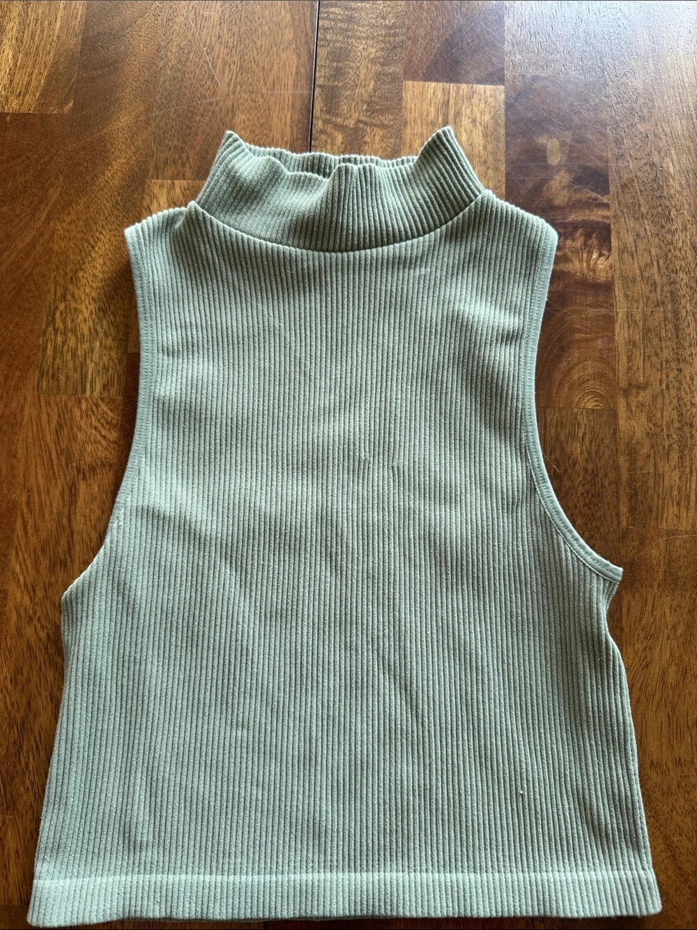 Zara Ribbed Sleeveless Mock Neck Tank - Sage Green